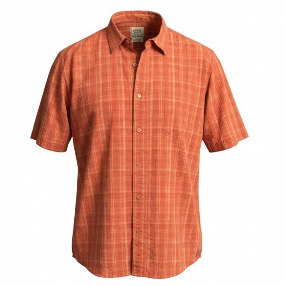 NorthCrest Mens XXLT Burnt Orange Plaid Short Sleeve Cotton Button Down Shirt